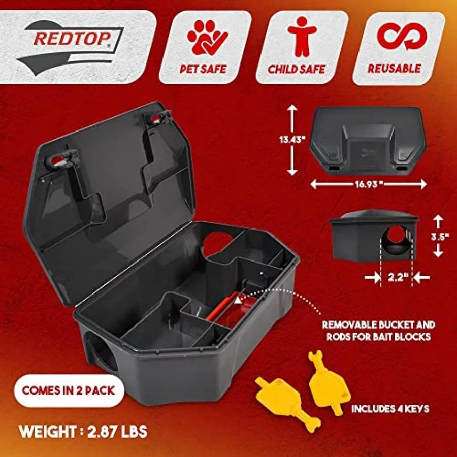 Rat Bait Station Outdoor Rodent Trap with Key Eliminates Rats Fast Keeps and Pets Safe Ideal for Indoor and Outdoor Use 2 Pack