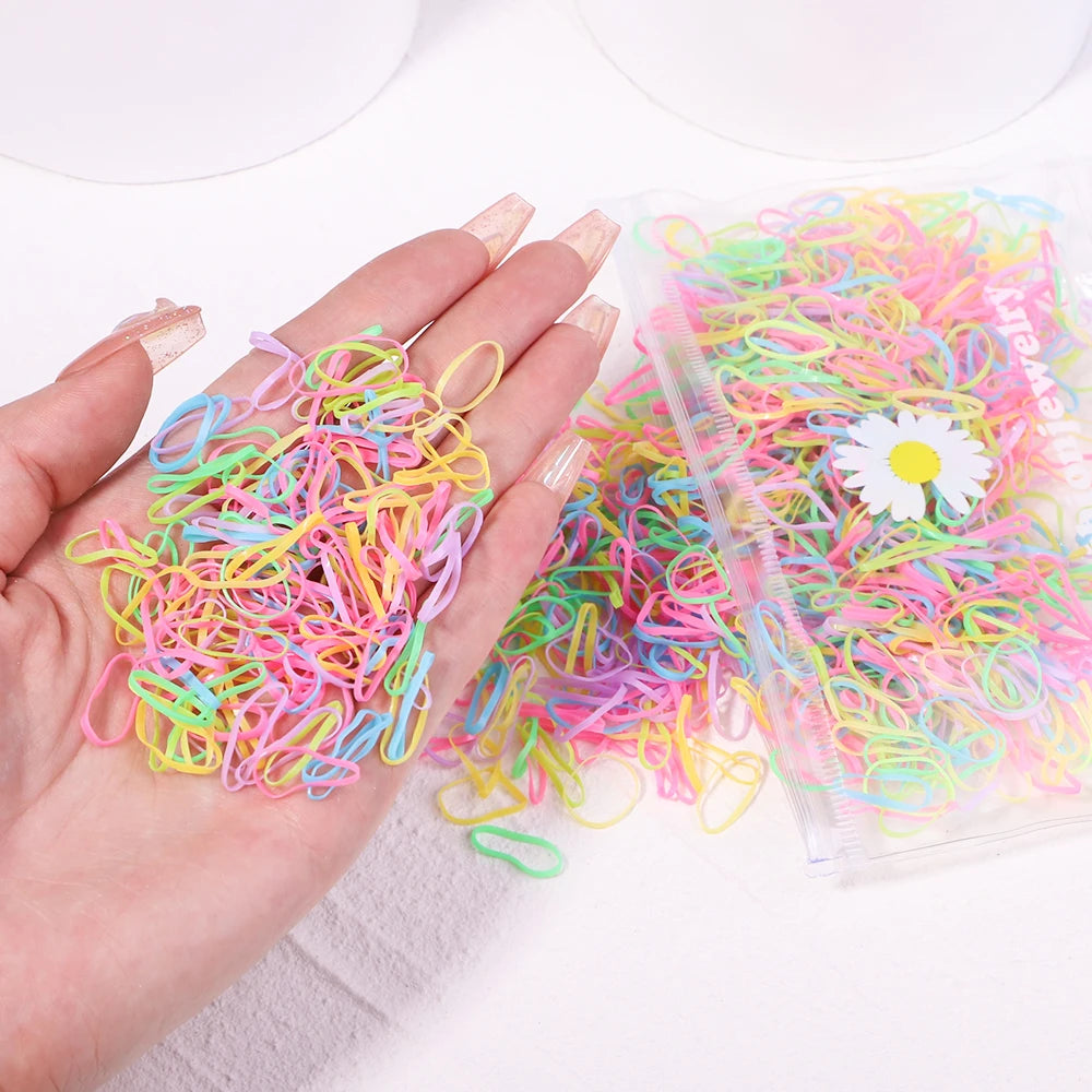 500pcs Ligas de Cabello Coloridas para Niñas | Desechables | Coleta y Diadema 🌈