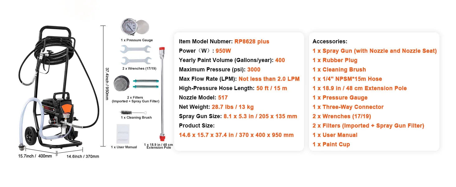 SucceBuy 750W 950W Airless Paint Sprayer 3000PSI High Efficiency Electric Airless Sprayer Handheld Paint Sprayers Home Interior