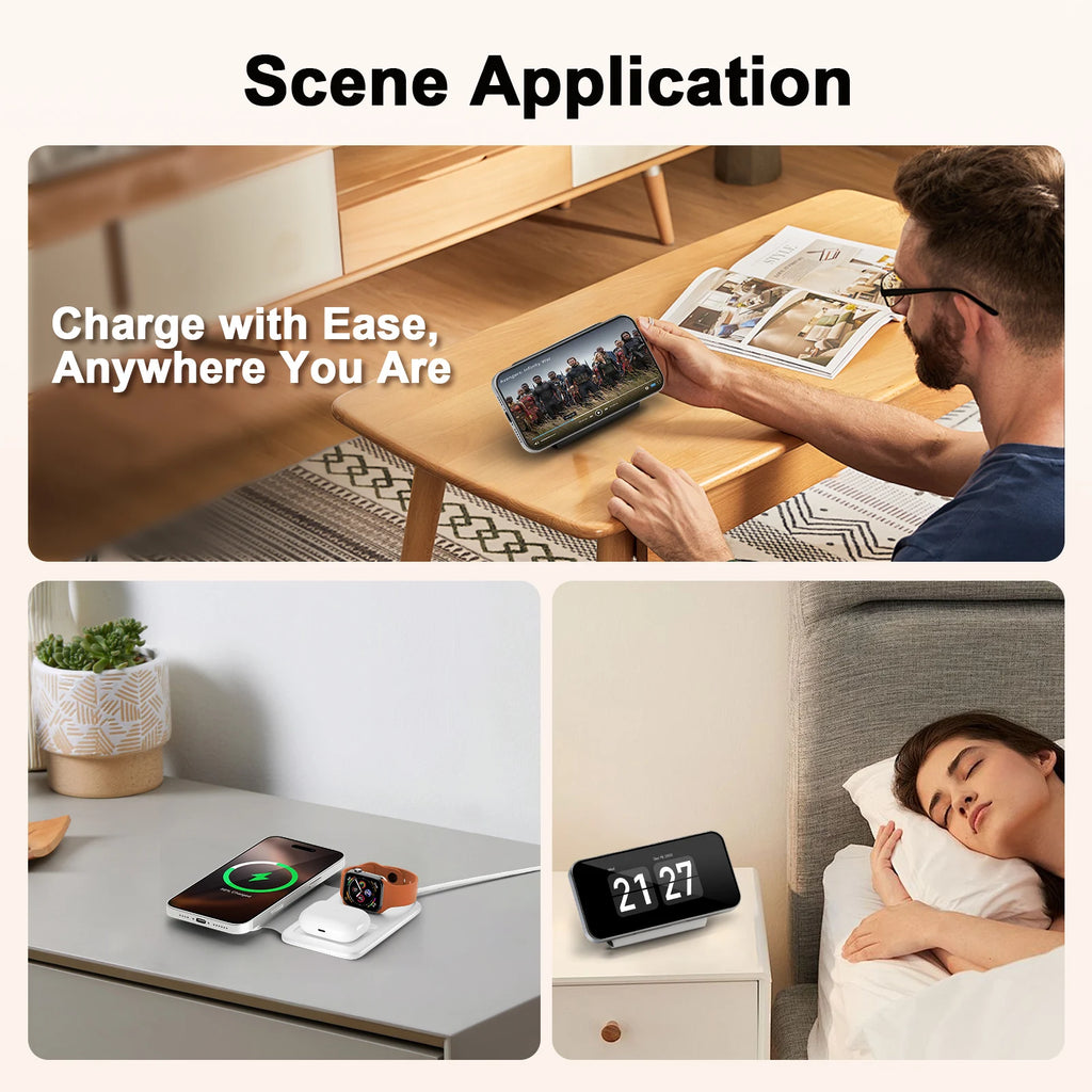3 In 1 Wireless Charger Station Magnetic Foldable 15W For Apple Devices iPhone 16 15 14 13 12 Pro/Pro Max/Plus/Watch & Airpod - Firu Total Sales