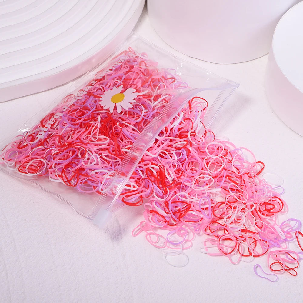 500pcs Ligas de Cabello Coloridas para Niñas | Desechables | Coleta y Diadema 🌈