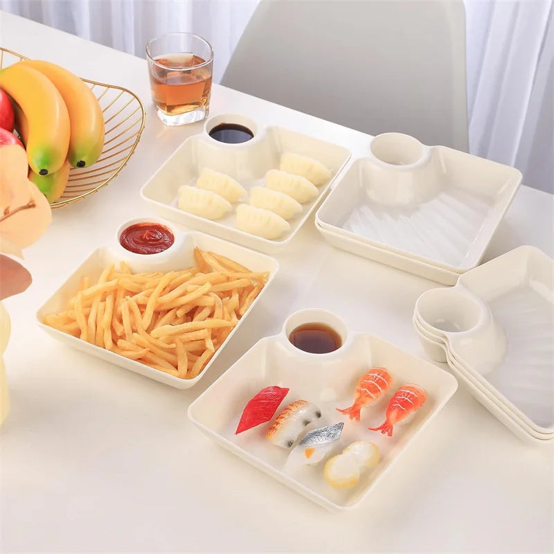 Chips and Salsa Serving Dish Plates 1/2/4pcs Reusable Chip and Dip Bowl Serving Dishes Rectangular Snack Tray with Compartments