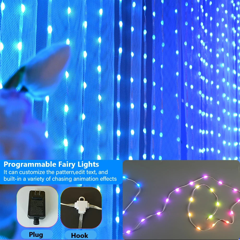 Smart Curtain Lights, 9.8 X 9.8Ft LED Curtain Lights, 400LEDs RGB Color Changing APP Programmable DIY Music-Sync String Lights F - Firu Total Sales