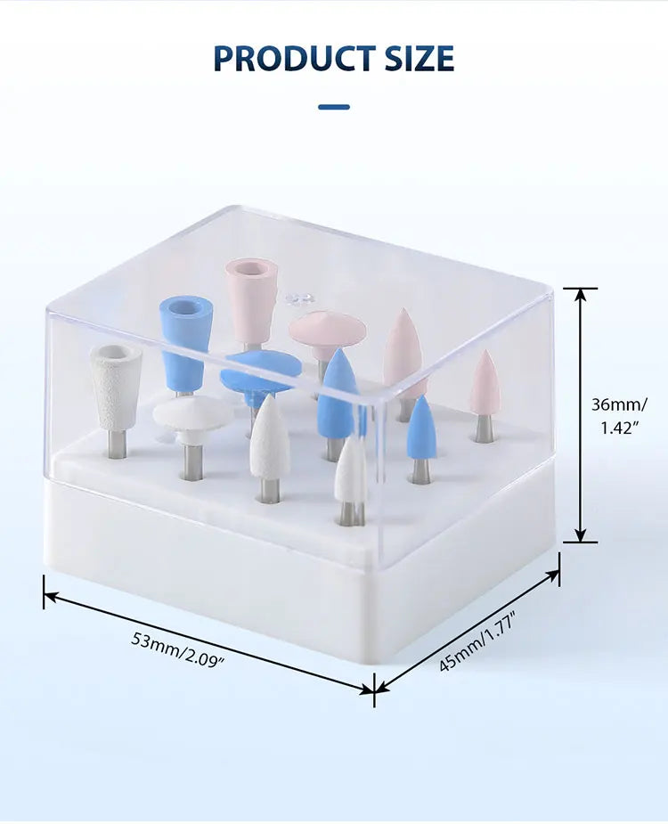AZDENT 12Pcs/Set Dental Silicone Polishing Rubber Grinding Heads Teeth Polisher 2.35mm RA Finisher for Low Speed Handpiece