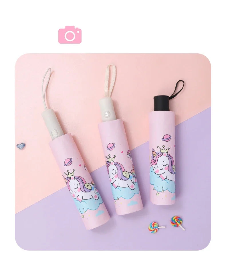 Automatic Umbrella Pink Unicorn Princess Crown Umbrella,Windproof Folding Umbrellas,Reflective Stripe Design Umbrella，No Rebound