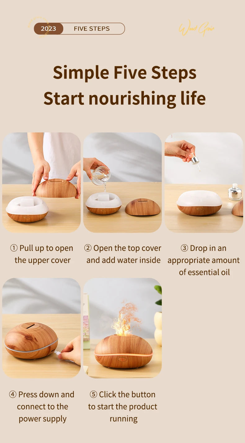 Aroma Humidifier flame Can Add Essential Oil Small AromaRelax Machine Air Humidifier Equipped with colorful lighting function