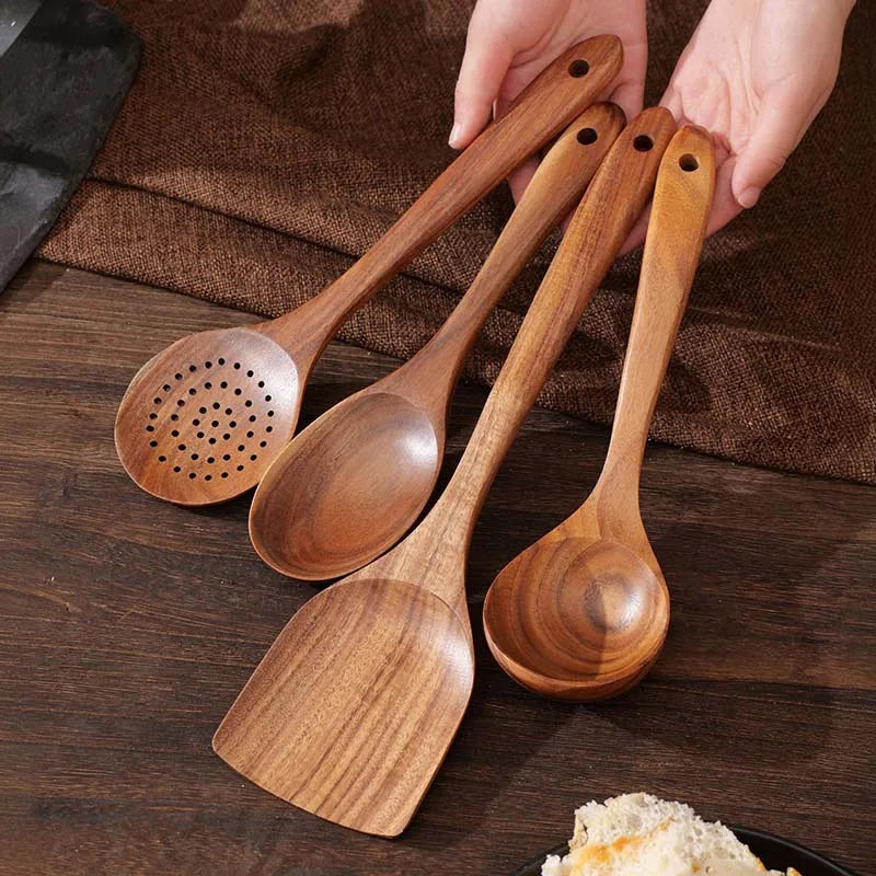 Set 5 Utensilios de Cocina de Madera | Sin Olor | Resistente al Calor | Hogar 🍳