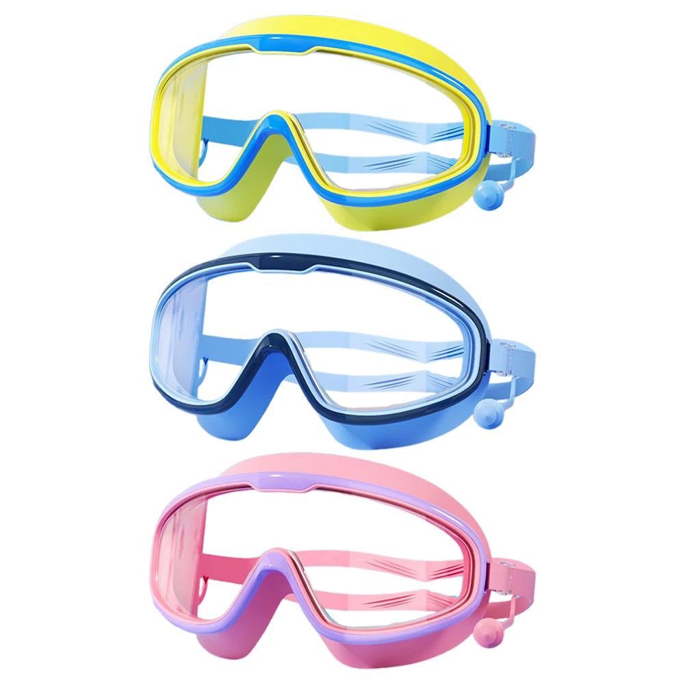 Kids Swim Goggles Anti Fog Swimming Goggles Waterproof UV Protection Swimming Goggles with Earplugs Large Frame for Boys Girls