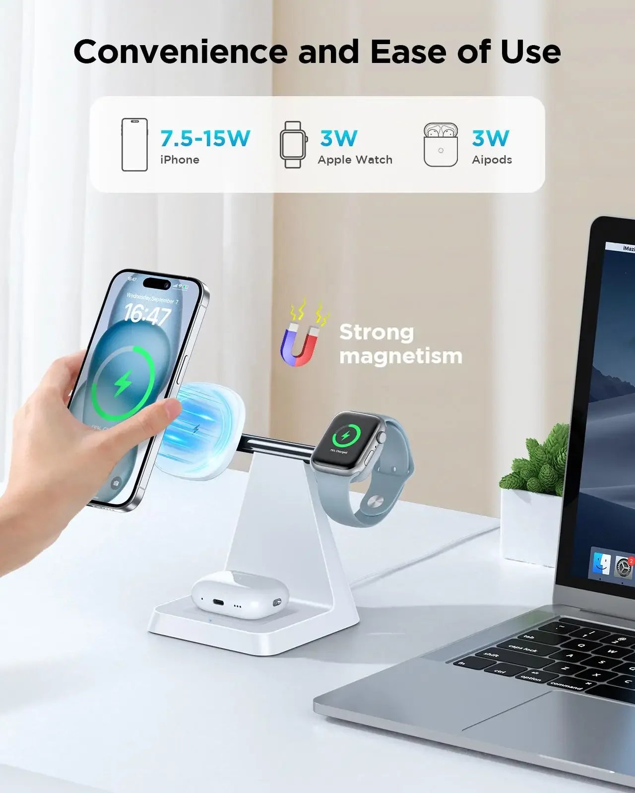 Magnetic Wireless Charger for iPhone -3-in-1 Magnetic Safe Charging Station for Various Apple Devices