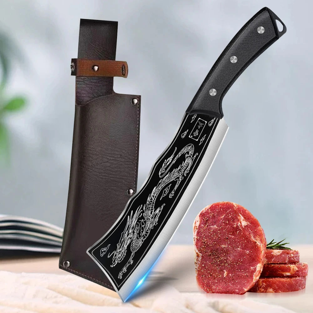 Handmade Meat Cleaver Heavy Duty Kitchen Knife Stainless Steel Butcher Slicing Boning Knife Forged Chopping Knife for Meat Fish