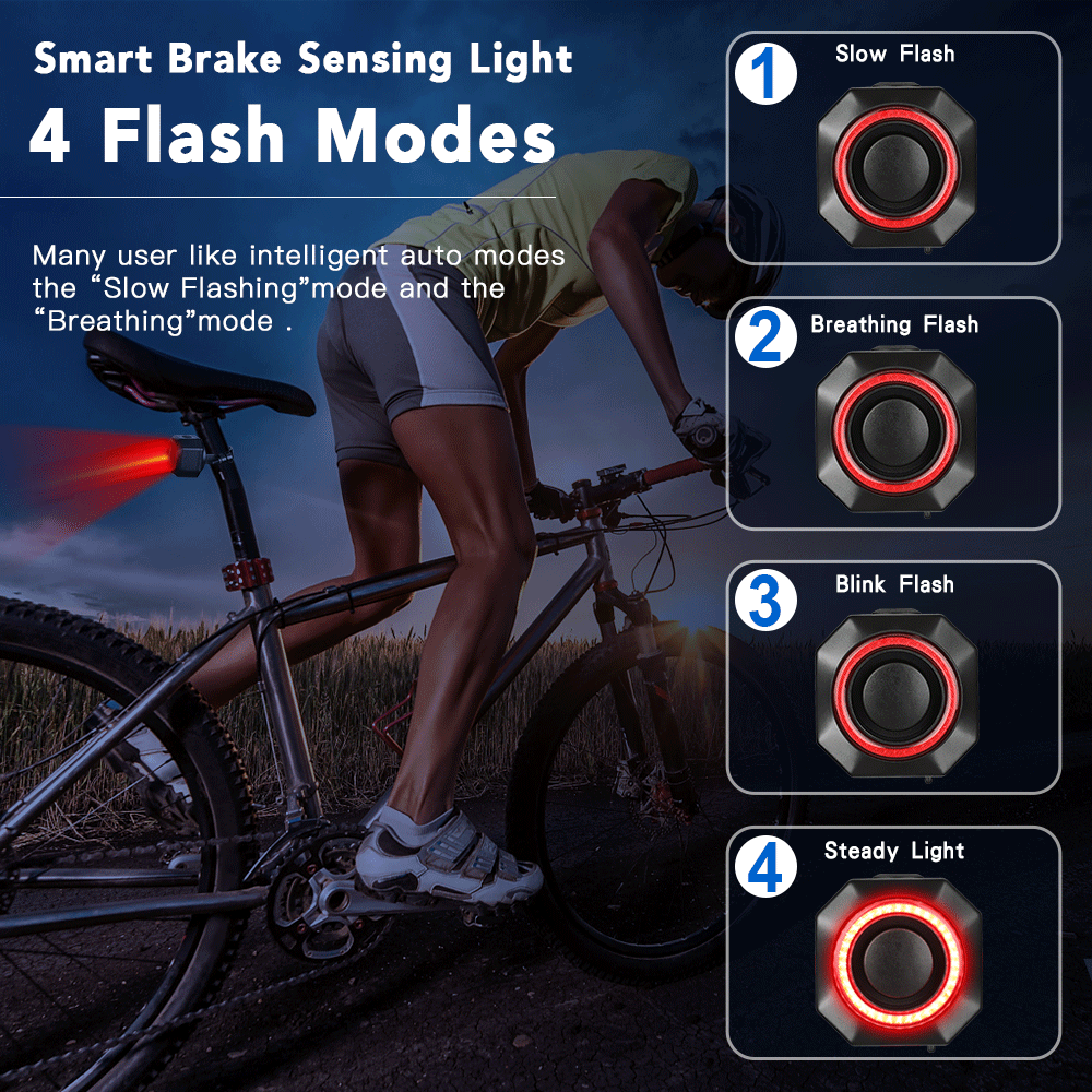Smart Bike Light Alarm Brake-Sensing Taillight Remote Control Motorcycle Alarm Security Protection 110dB