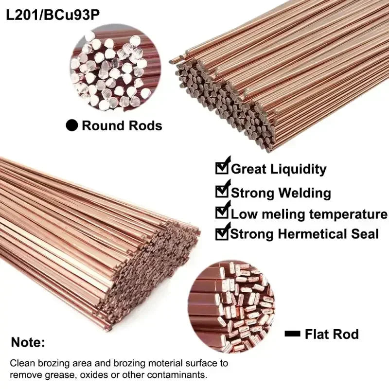 1-3mm Phosphor Coppers Welding Rods Round/Flat Electrode Welding Wire Soldering Rods For Brazing Repair Rod Tool 40/50cm Length
