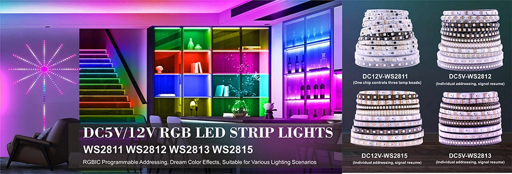 Tira LED SK6812 RGBW/RGBWW DC12V | Direccionable | 30/60/144 LEDs/m | IP30/65/67 | PCB Negro/Blanco | 1-5m - Firu Total Sales