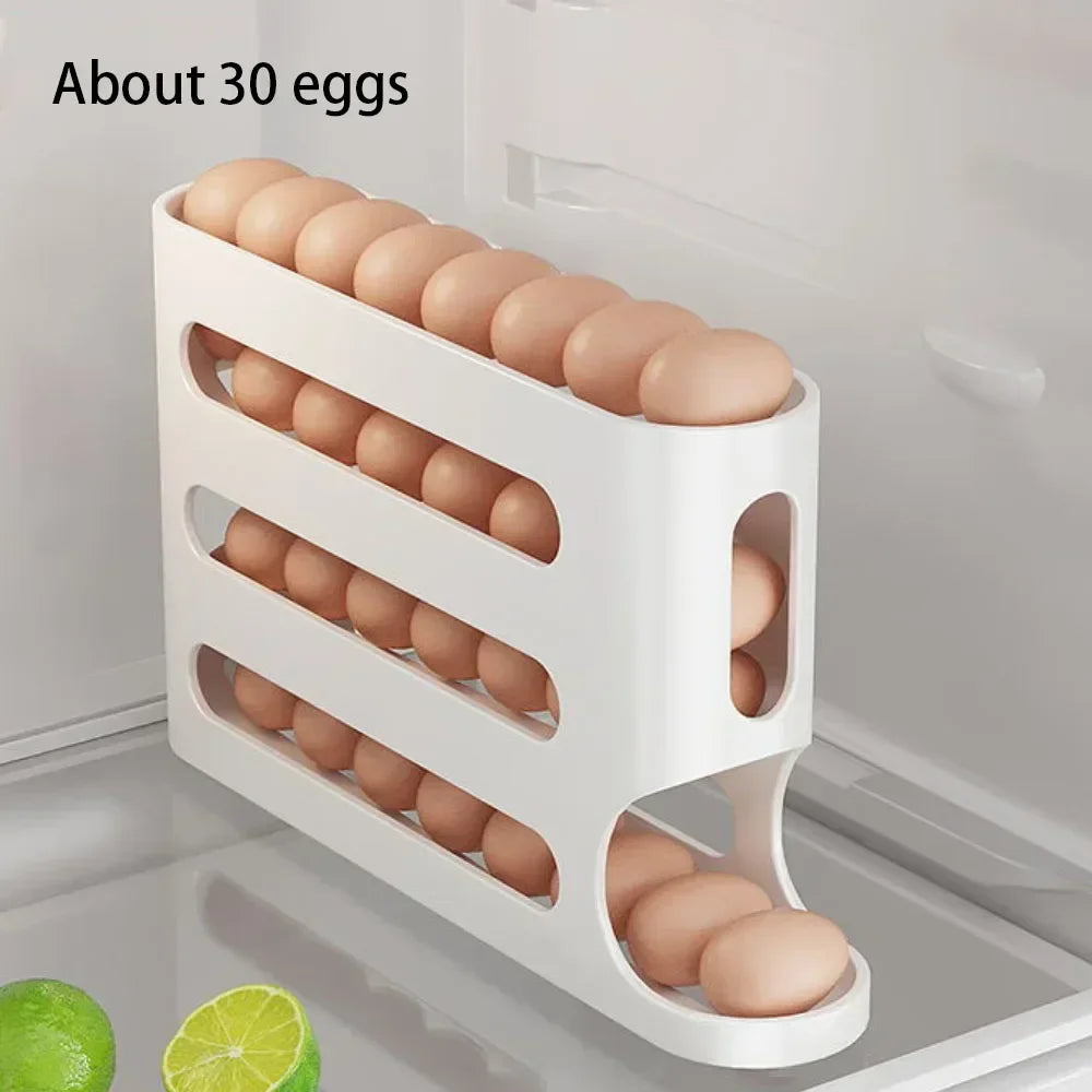 4-Layer Automatic Rolling Egg Holder | Fridge Organizer | Space-Saving Egg Dispenser