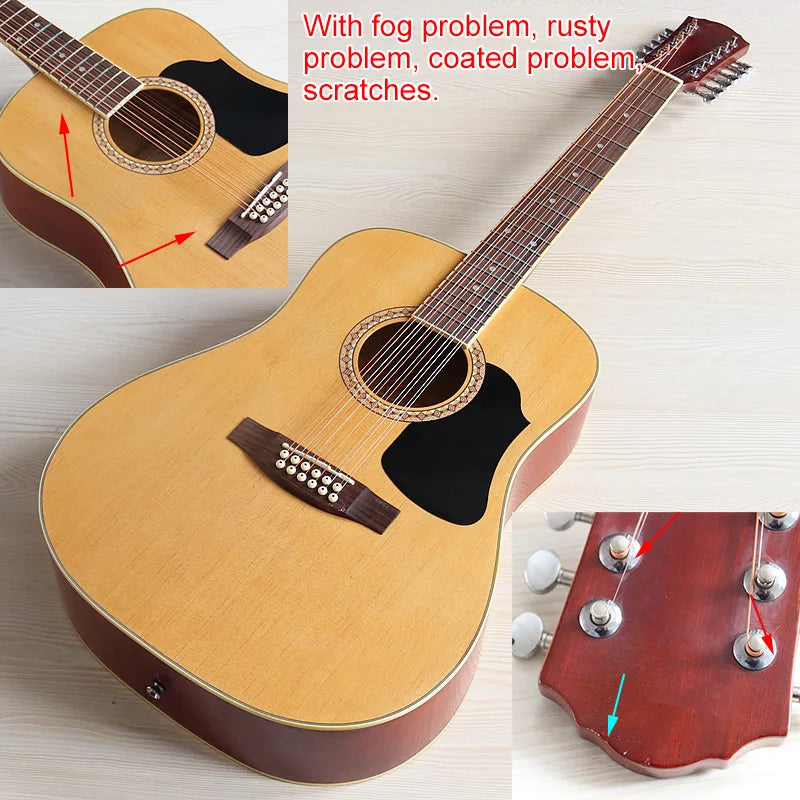 Guitarra Acústica de 12 Cuerdas 41" | Madera Spruce | Diseño Folk | Negro y Natural 🎸