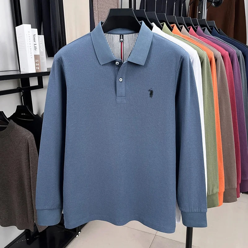 Polo Manga Larga 100% Algodón con Bordado de Pony | Casual Business Hombre 👔