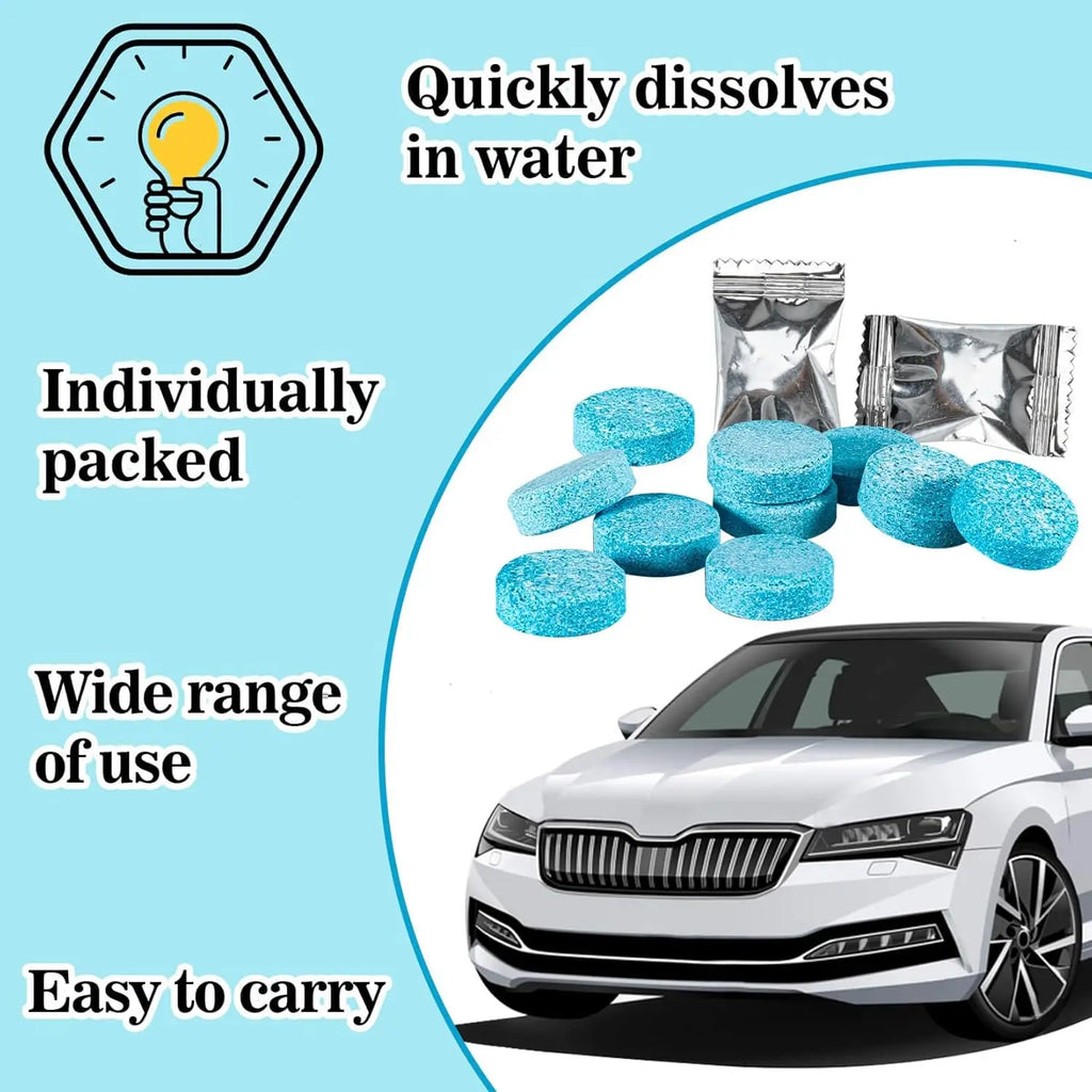 Car Windshield Washer Tablets - Concentrated Glass Cleaner for Automotive Wiper Fluid, Easy to Use and Effective