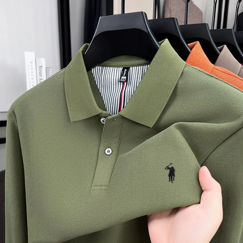 Polo Manga Larga 100% Algodón con Bordado de Pony | Casual Business Hombre 👔