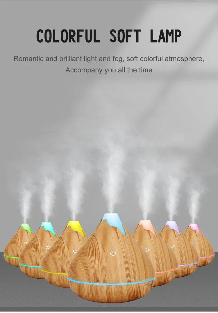 Difusor Aromaterapia 350ml Veta de Madera | Control Remoto | LED 7 Colores 🌿