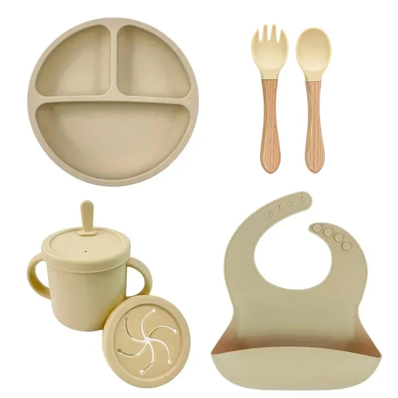 Set de Vajilla de Silicona para Bebé | Bol, Plato, Vaso, Cuchara y Tenedor 🍼