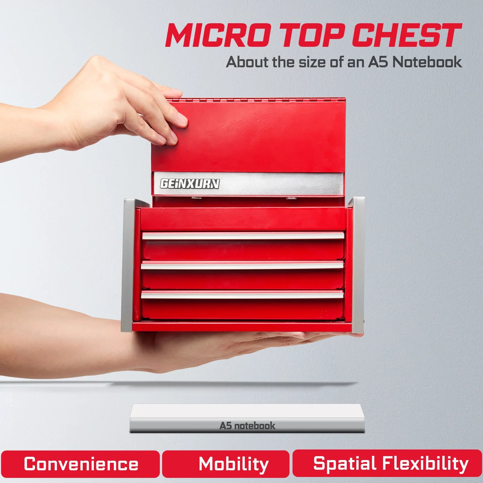 Geinxurn Professional Tool Set, 4-Drawer Red Tool Chest, High-Strength Socket Kit for Auto and Home Maintenance