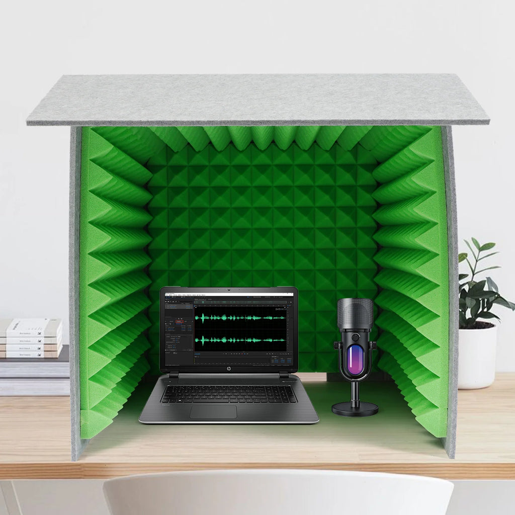 60x60x60cm Desktop Soundproof Cover Vocal Sound Absorbing Shield Acoustic Foam 62mm Total Thickness,Easy to Assemble for Home