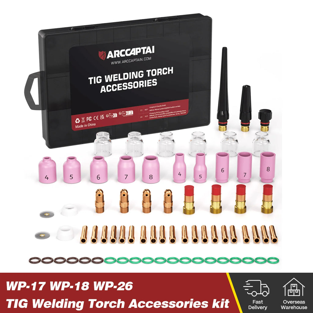 ARCCAPTAIN TIG Welding Torch Accessories Kit  Alumina Nozzle Collets Body Stubby Gas Lens #10 Glass Cup Consumables Kit