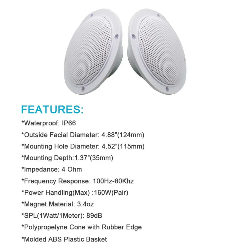 STUDIOFINIX 4'' 160W Waterproof Bluetooth Ceiling Speakers - Ultra-Thin Marine Speakers for House, Caravan, RV & Houseboats 2PCS
