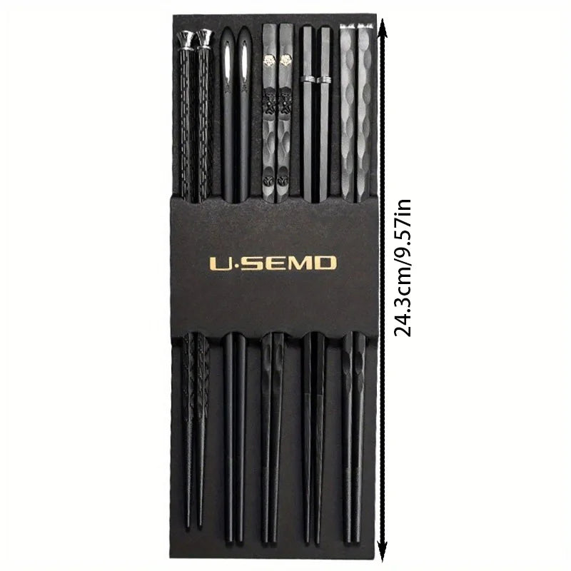 Nordic-Style Alloy Chopsticks  Set - Non-Slip Heat-Resistant Utensils for Individual Servings, Dishwasher Safe (Gold/Black