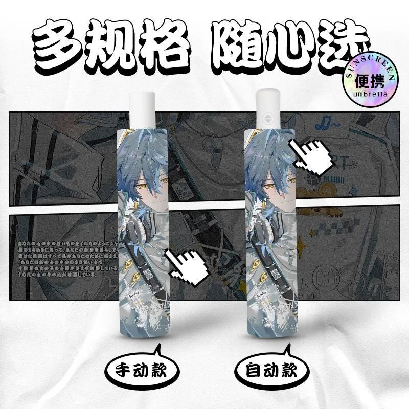 White Blue Honkai: Star Rail Anime popular Cosplay,Windproof Anti-UV,Automatic Rain Compact Umbrella for Woman Girl kids child
