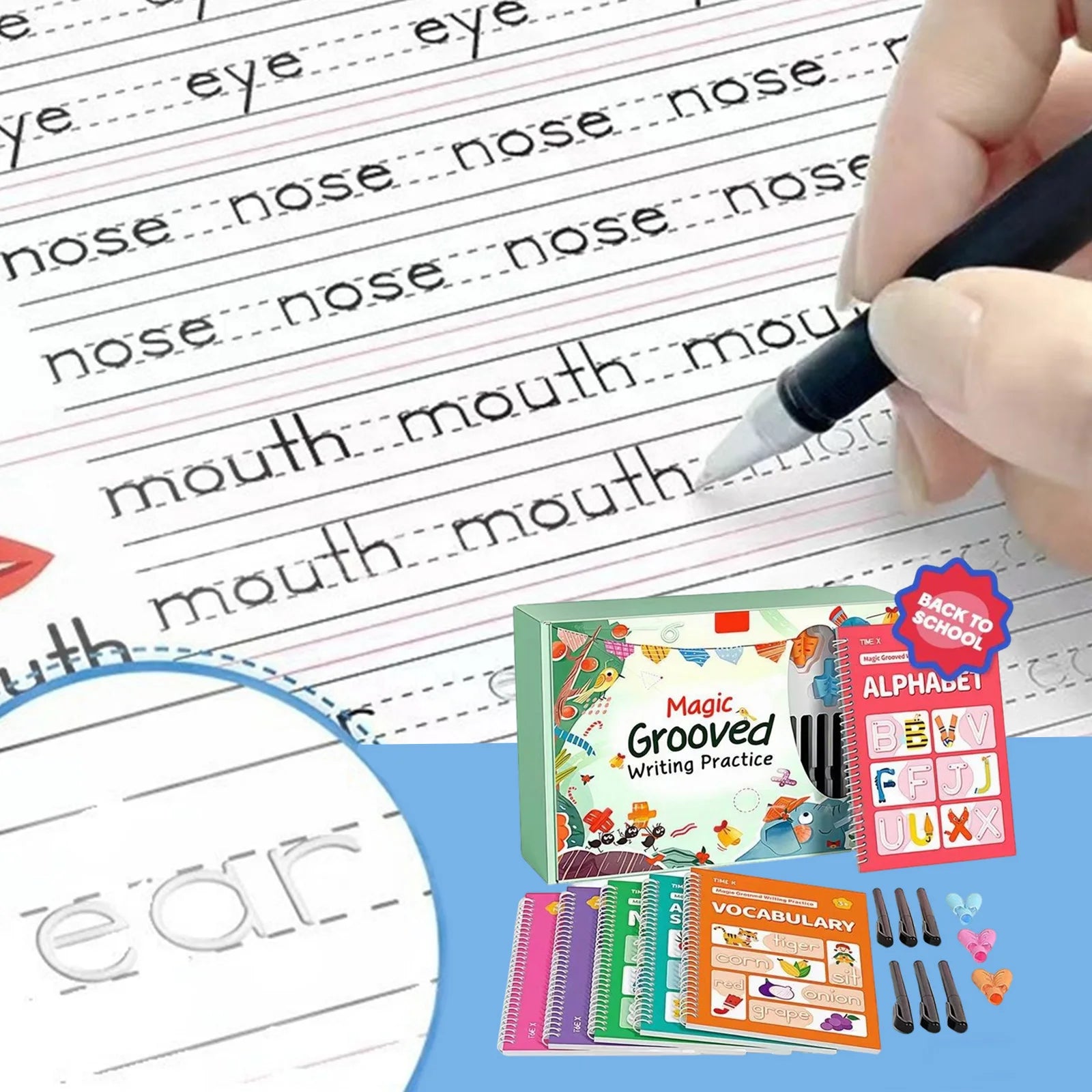Preschool Letter Tracing Book Reusable Grooved Writing Workbook Set for 3-5 Years Old Kids Early Learning Activity