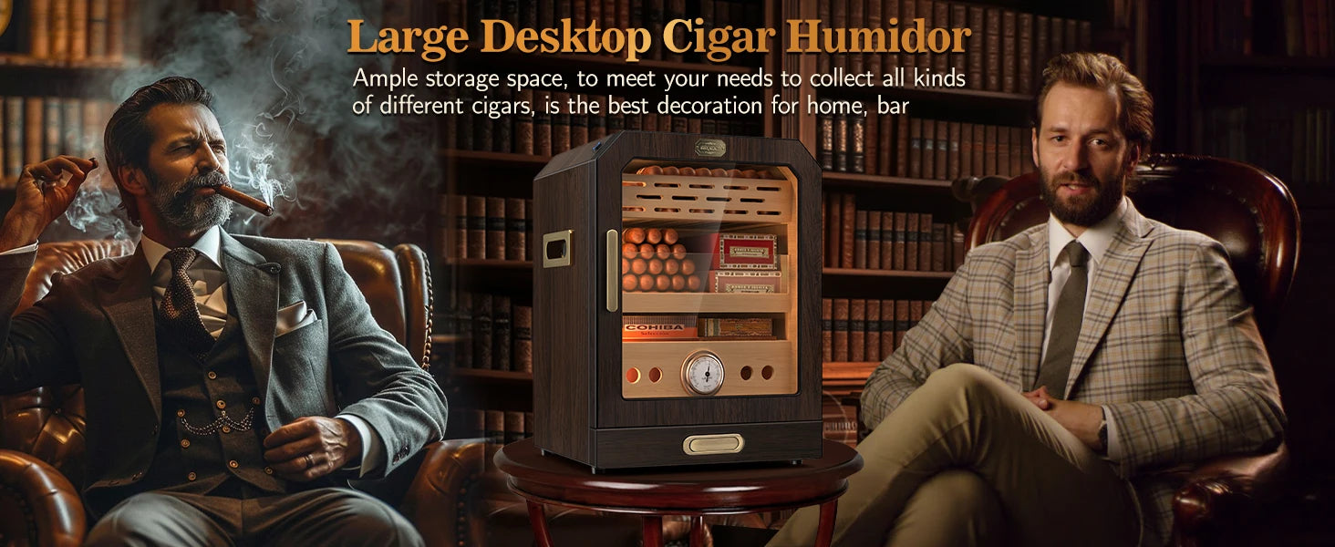 Cigar Humidor, Lighted Control Magnetic Door, with Cigar Accessory Drawer and 2 humidifiers 3 Layer Large Capacity Storage
