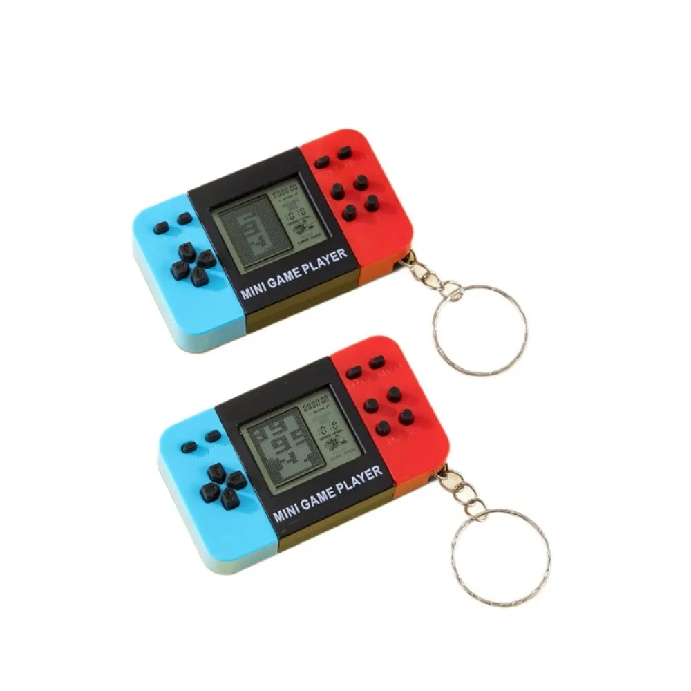 Blue Retro Mini Handheld Game Console Keychain With Bells, Cute Backpack Pendant Video Game Keyring