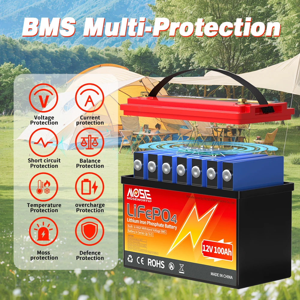 Batería LiFePO4 12V 6Ah-300Ah con BMS | Recargable | Solar y Ciclo Profundo 🔋