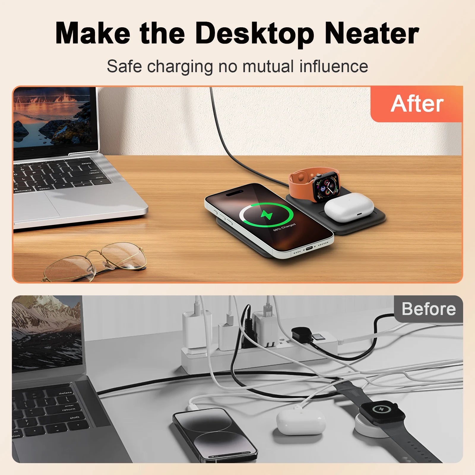 3 In 1 Wireless Charger Station Magnetic Foldable 15W For Apple Devices iPhone 16 15 14 13 12 Pro/Pro Max/Plus/Watch & Airpod - Firu Total Sales