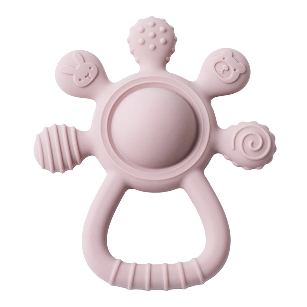 BPA Free Silicone Baby Teether — Sensory Rattle + Hand Bell | 0-12 Months