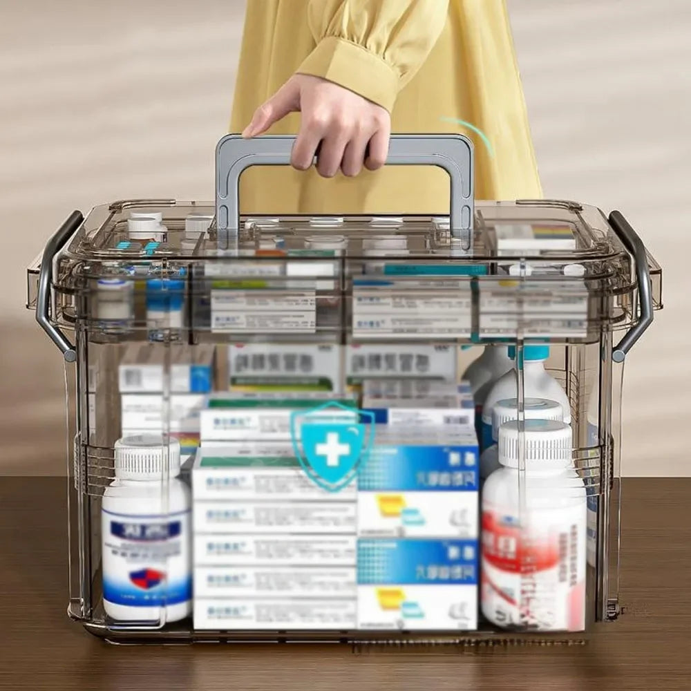 storage box Home plastic first aid box with handle Transparent home emergency tool kit Drug storage box