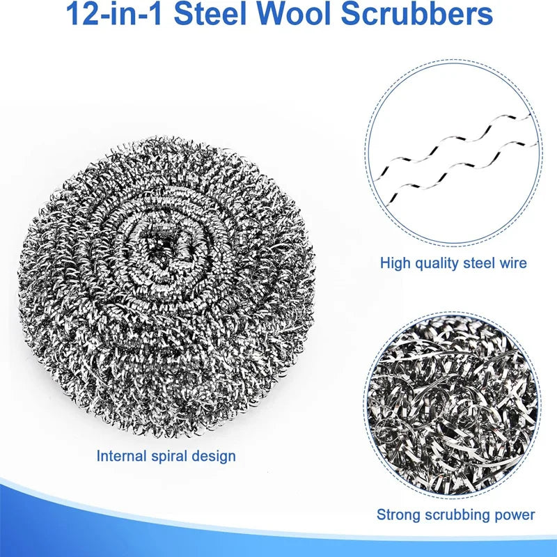 20 Pack Steel Wool Scrubbers for Holiday Deep Cleaning - Grade 410 Stainless Steel, Won't Scratch Skin, for Grill & Oven