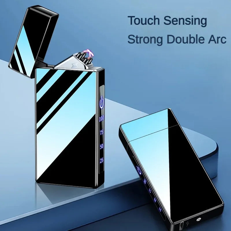 Windproof Electric Arc Metal Smoking Lighter Plasma Flameless Rechargeable USB Cigarette Lighter LED Digital Touch Lighters Gift