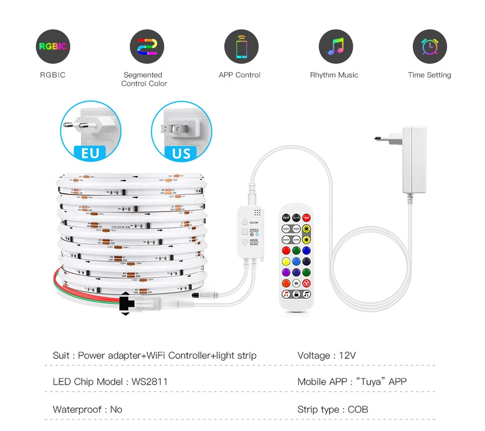Tira LED RGBIC COB CHNAITEKE Tuya WiFi | 576LEDs/m | WS2811 | Alexa y Google | 12V | Dormitorio - Firu Total Sales