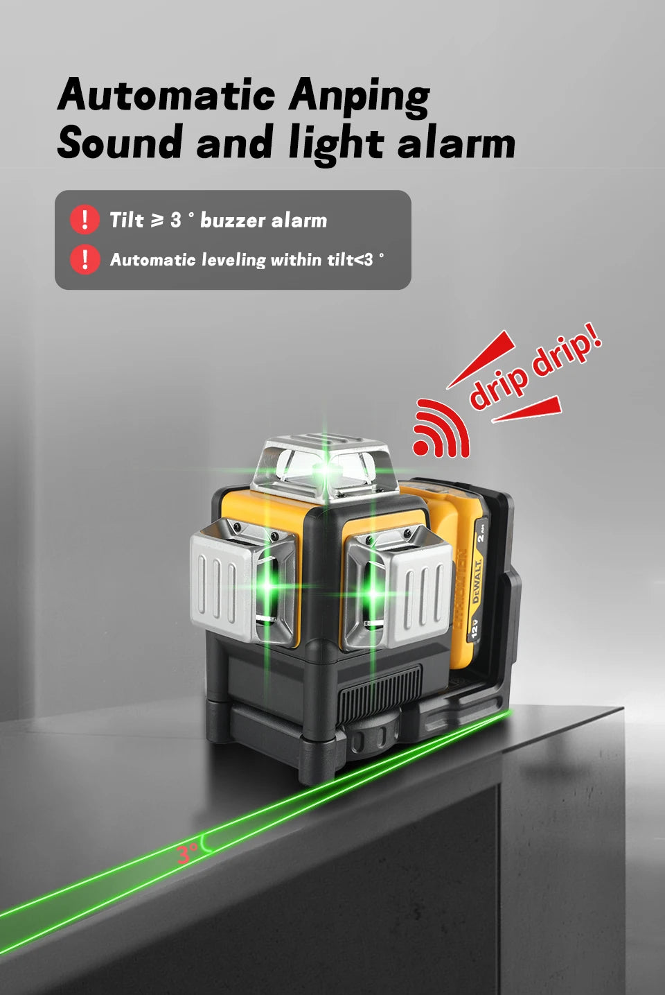 2025 DEWALT DW089LG 12V Li - ion Battery - Powered Self - Levelling Green Beam Laser. 12 Lines in 3x360° for Ultimate Precision