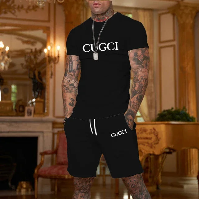 2026 summer T-shirt shorts short sleeved two-piece men's casual sports suit fashionable casual trendy clothing