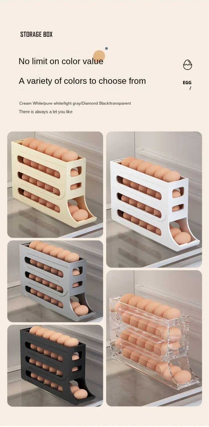4 Layer Automatic Rolling Egg Dispenser Refrigerator Storage Box Fridge Organizer Rack for Kitchen