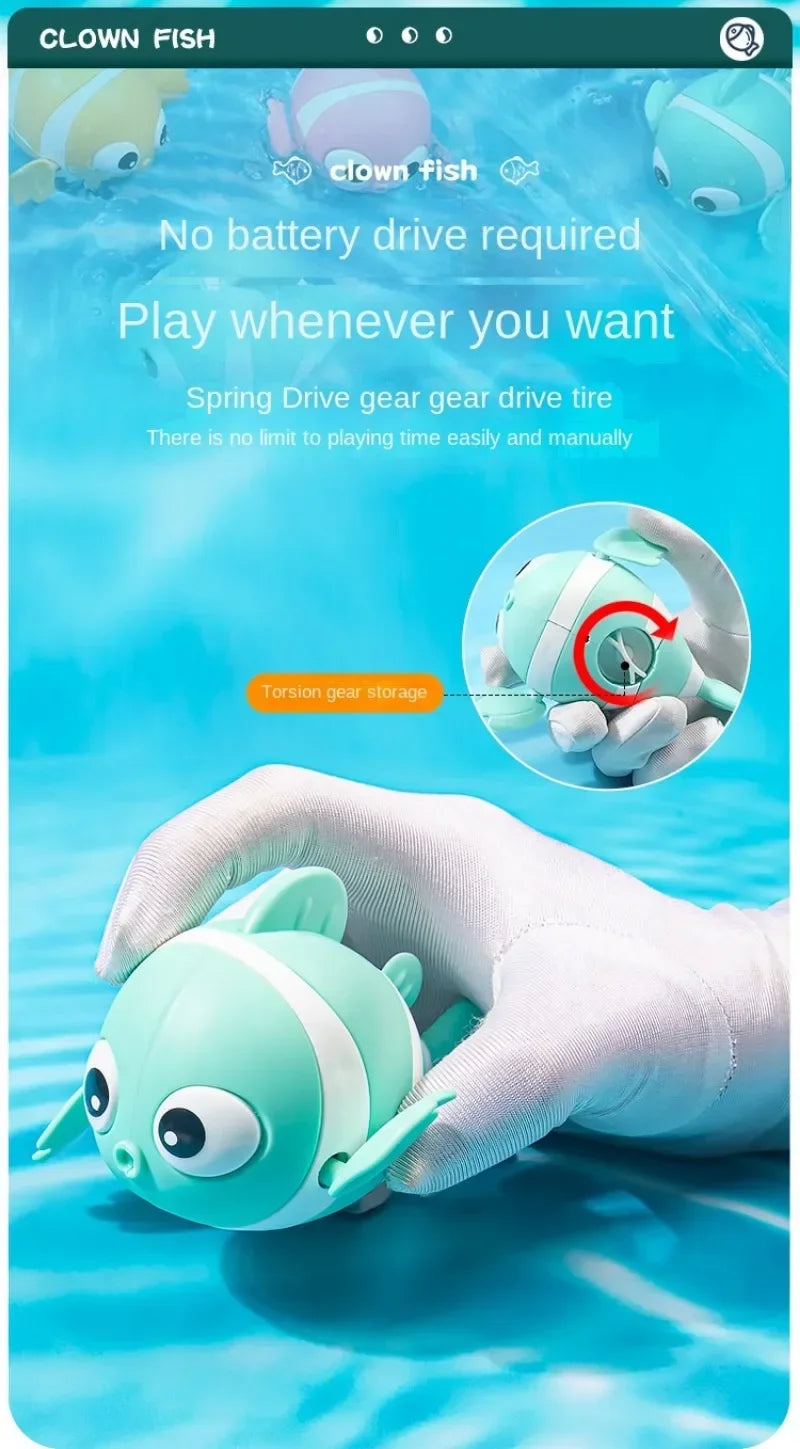 Bath Toys Cute Swimming Clown Fish Bath Toy for Toddlers Floating Wind Up Toys for Boy Girl New Born Baby Bathtub Toddler Toys