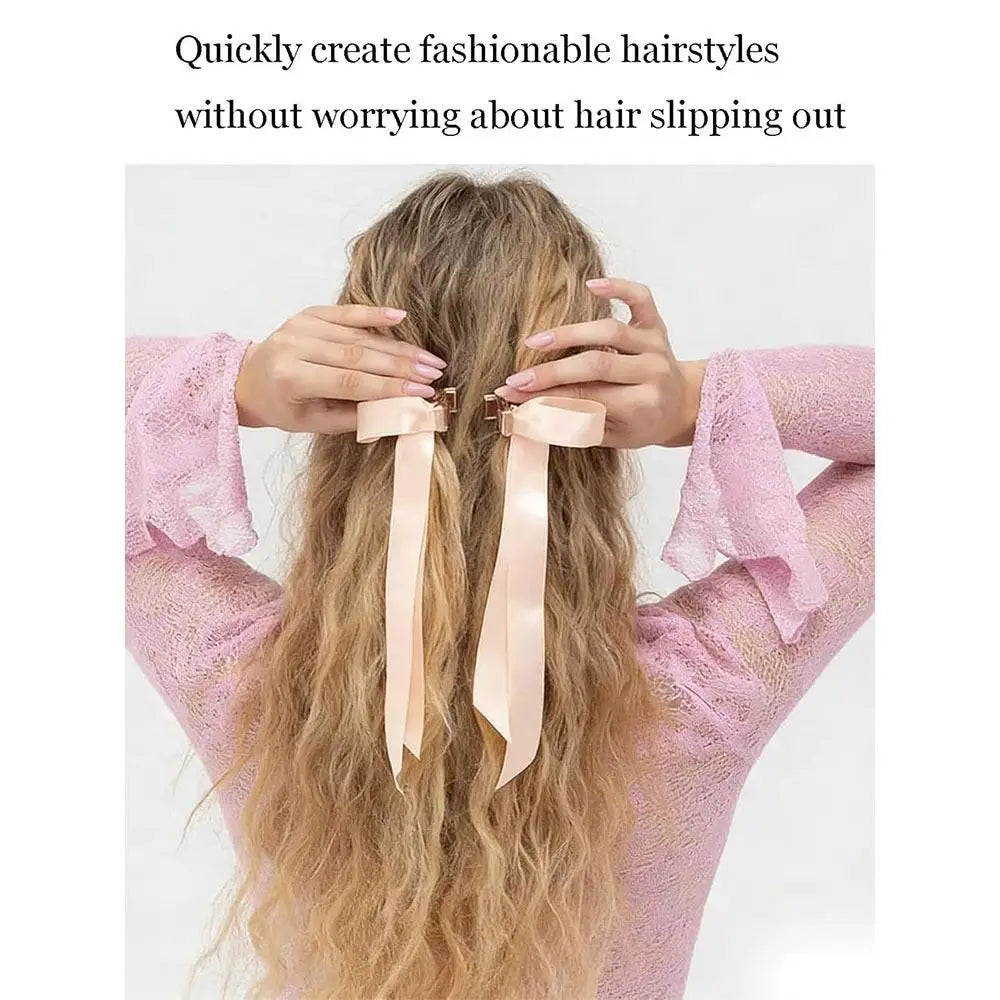 Strong Hold Bow Magnetic Hair Clip  No Slip Long Ribbons, Smart Magnet Hair Clips for Hairstyling No Crease Women