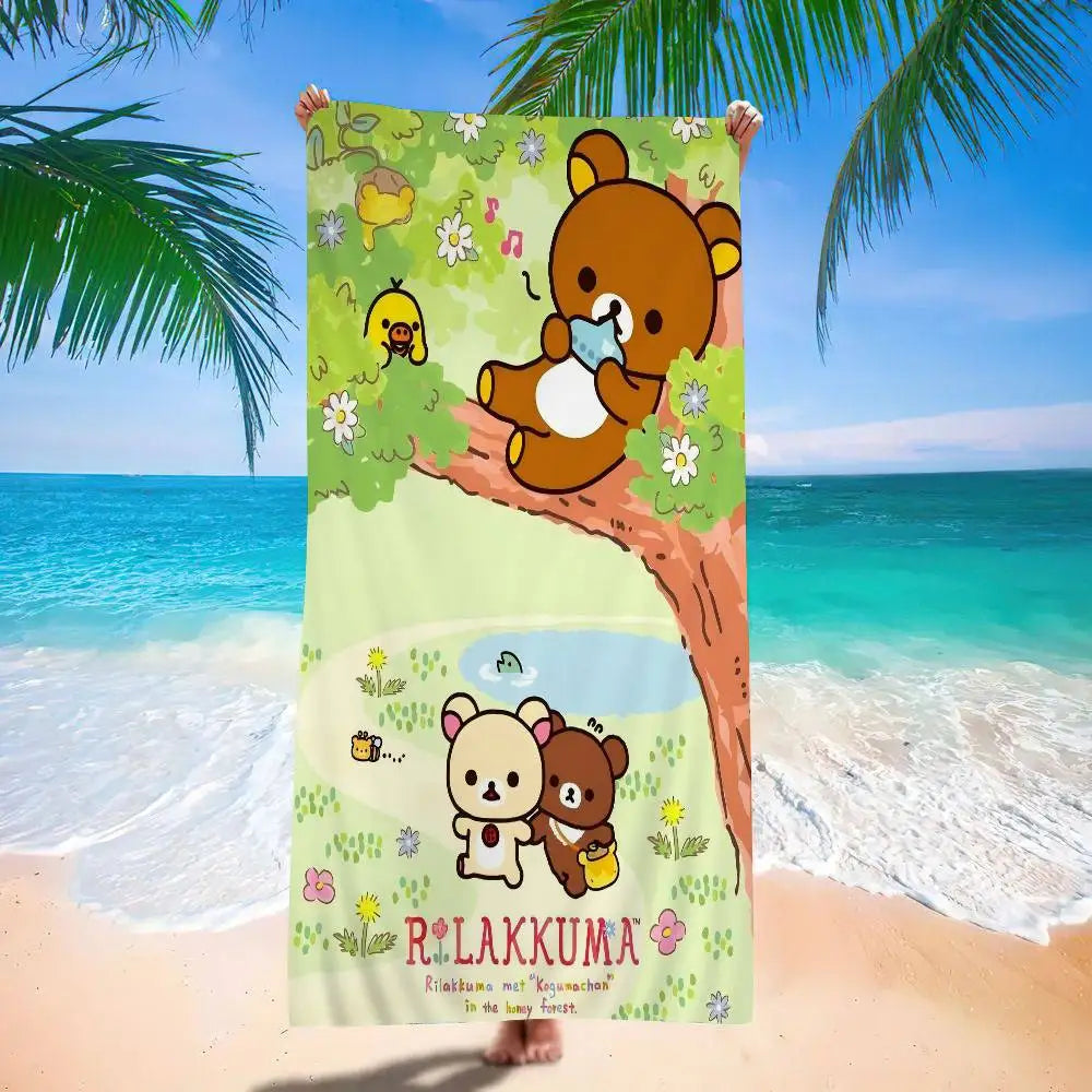 Japan Cute Cartoon R-ilakkuma Beach Towel Colorful Bath Towels For Girl Microfiber Quick Dry Custom Sand Free Beach Yoga Gym