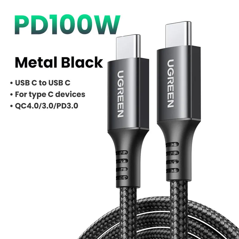UGREEN Cable USB-C 100W 5A | QC4.0 | Trenzado Aluminio | iPhone 17/16/15, MacBook, Samsung S25/S24