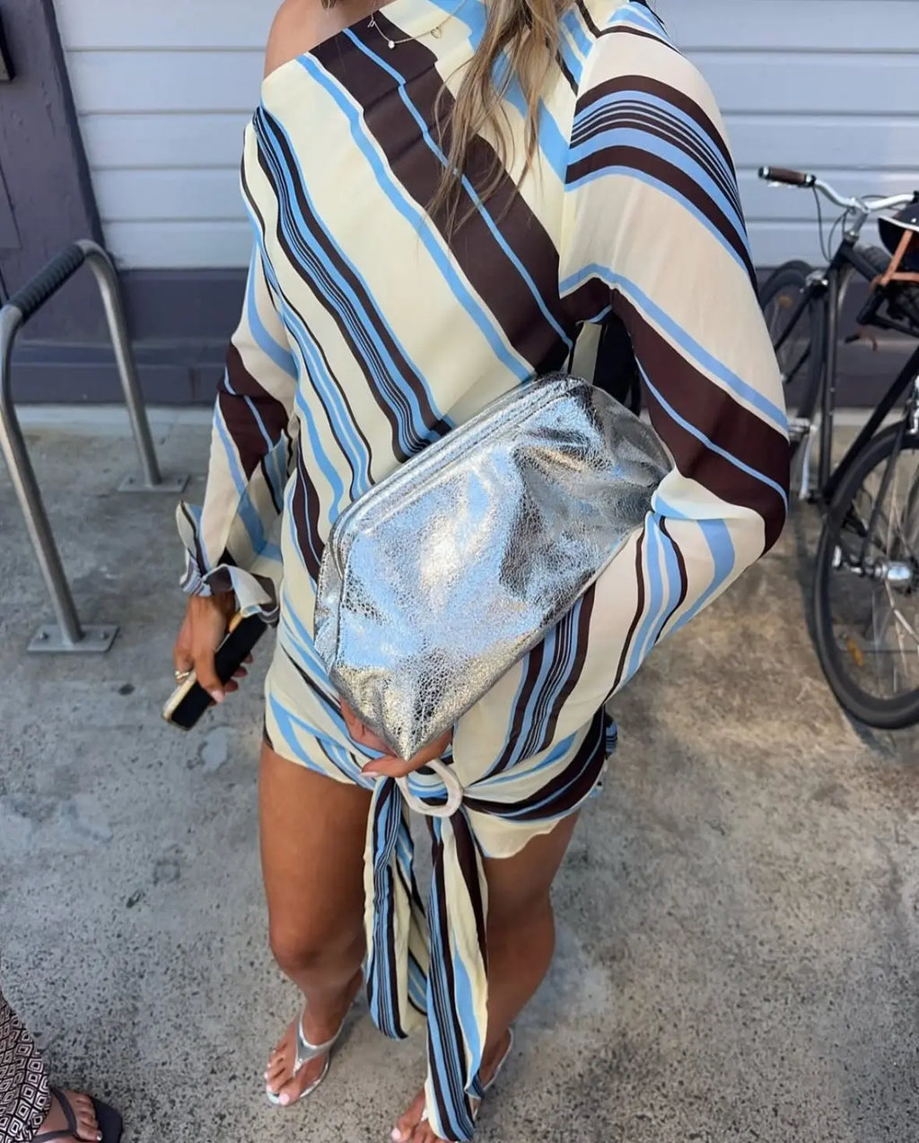 2026 New High Quality Sloping Shoulders Dress Bikini Sexy Women Swimsuit Striped Print Swimwear Dress Bikini Bathing Swimsuit