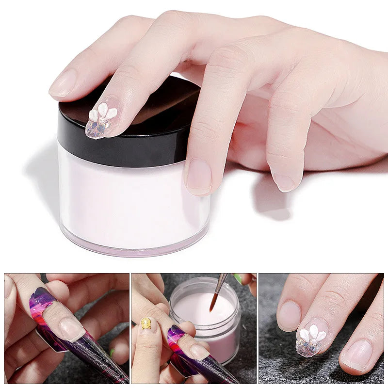 3Colors Acrylic Nail Powder Transparent/Pink/White Carving Crystal Polymer Powder Manicure Nail Polish Professional Accessories#