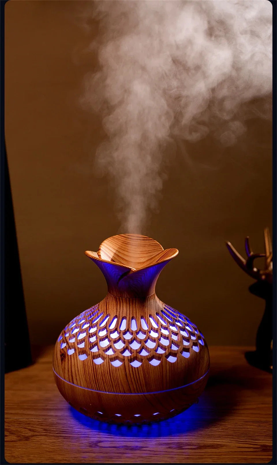 Humidificador Jarrón Veta de Madera | Difusor Ultrasónico | Purificador de Aire 🌿